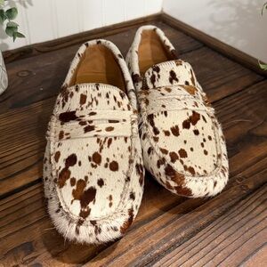 New Oliver Cabell Cowhide Leather Driver Loafers - Brown and Cream